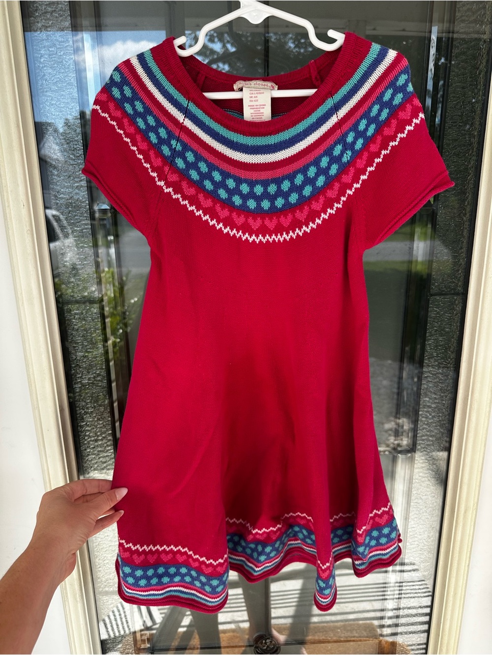 Girls' 100% Cotton Pink Knit Dress with Multicolor - Casual Everyday